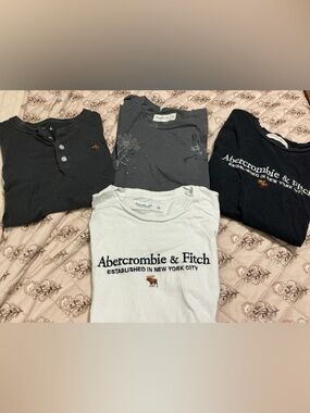 Abercrombie & Fitch White Logo Crew Tee with Brown Moose Embroidery